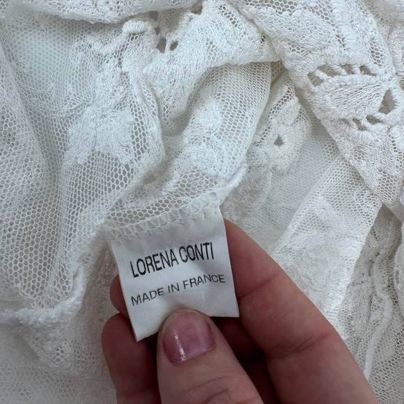 LORENA CONTI Womens Floral white mesh lace Blouse Top sheer Size small - Picture 6 of 10
